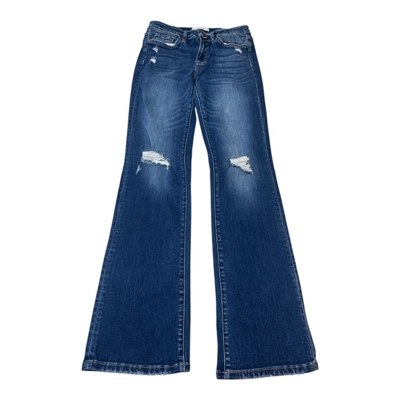 Flying Monkey Midrise Distressed Dark Wash Bootcut Blue Denim Jeans size 27 - Picture 1 of 13